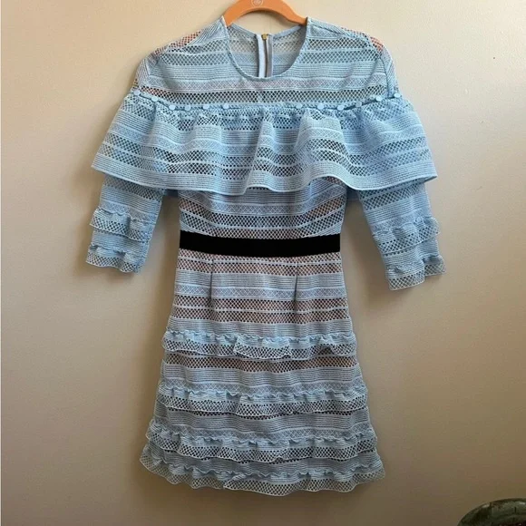 chinese dress ladies Aurore Blue Floral-appliqué Lace Midi Dress S / Blue